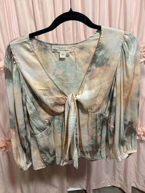 Saltwater Luxe Pastel Marble Tie-Front Peplum Blouse
